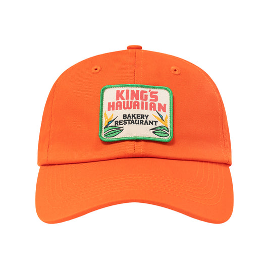 King's Hawaiian hat in orange. Front patch with "King's Hawaiian Bakery Restaurant"