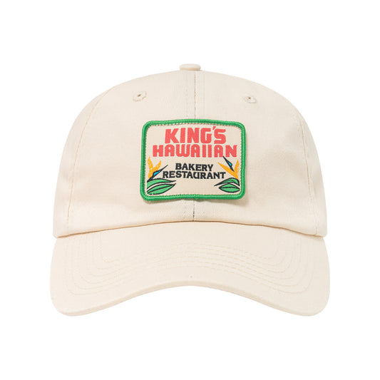 King's Hawaiian hat in tan color. Front patch with "King's Hawaiian Bakery Restaurant"