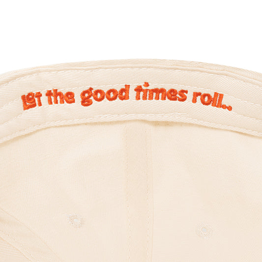 King's Hawaiian hat interior that reads "Let the good times roll.."